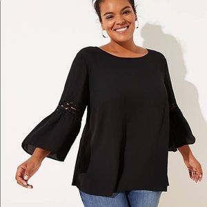 LOFT Plus Lace Bell Sleeve Mixed Media Top 20/22